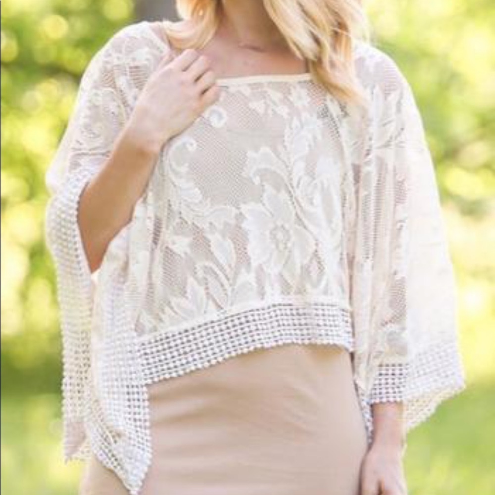 Free People Cream Lace Poncho